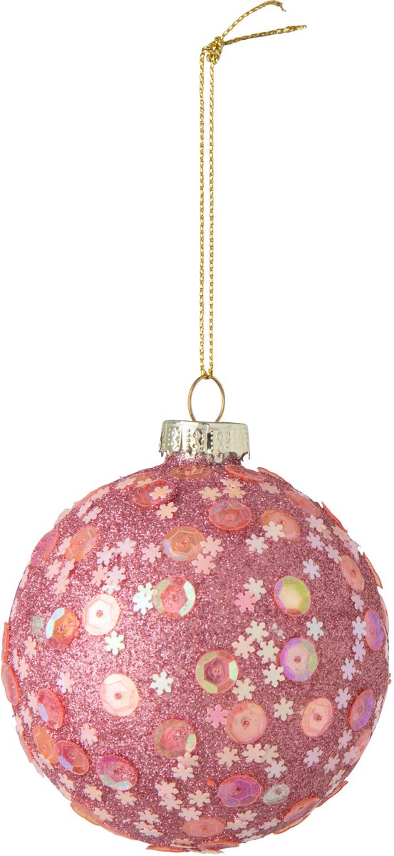 J-Line Kerstbal met glitters - glas - roze - set van 24