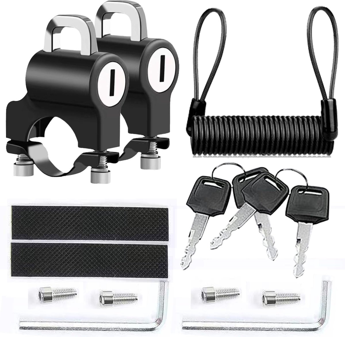 Helmslot voor motorfiets, 2 stuks, anti-diefstalslot met 4 sleutels, universeel slot met herinneringskabel