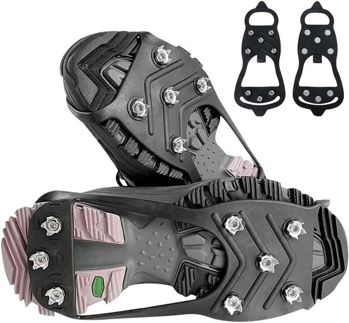 2 stuks antislip zoolbescherming, 8-puntige anti-slip schoenspikes, licht en veelzijdig voor winter, sneeuw, ijs, bergbeklimmen, wandelen en outdooractiviteiten, zwart