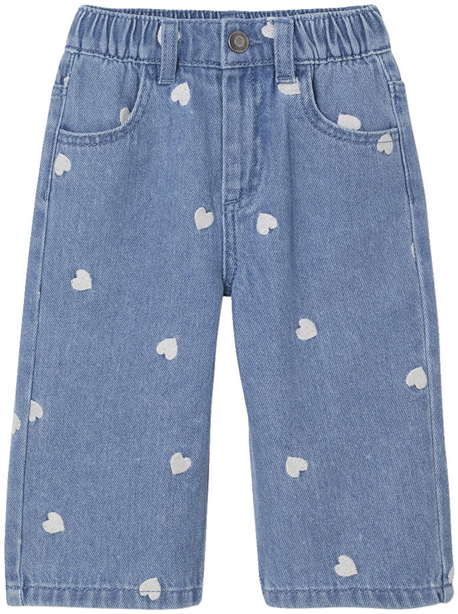 Vertbaudet Wijde jeans met kleine geborduurde hartjes