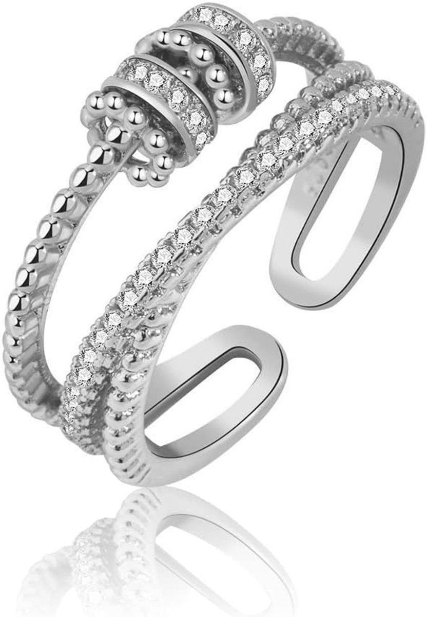 Ring voor dames, zilveren spinner, angstring, verstelbare open ringen voor dames, anti-stress spinner voor meisjes