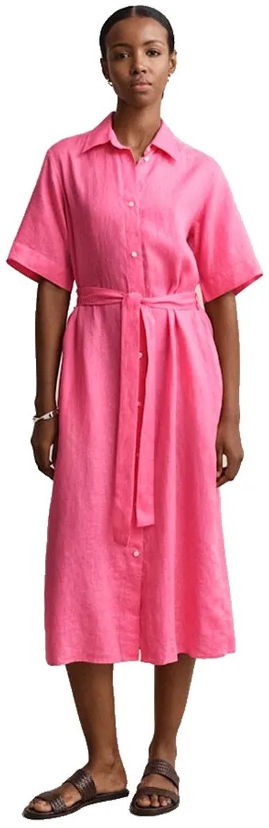 Gant 4503495 Linen Jurk Met Korte Mouwen Roze 36 Vrouw