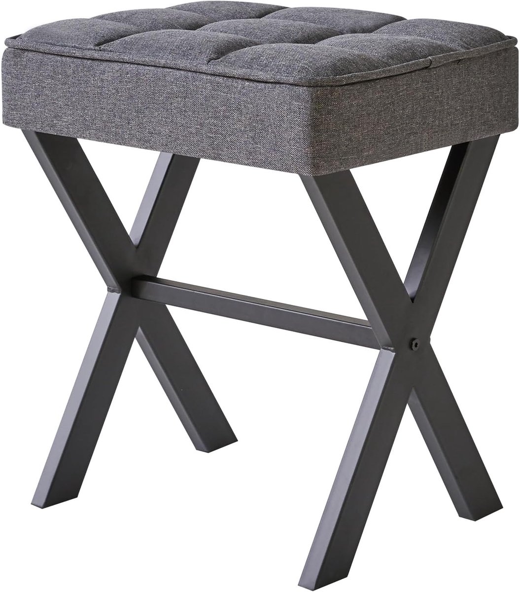 Make-up kruk met voetensteun modern design multifunctionele poef zitkruk voor slaapkamer woonkamer 45 cm donkergrijs met metalen frame
