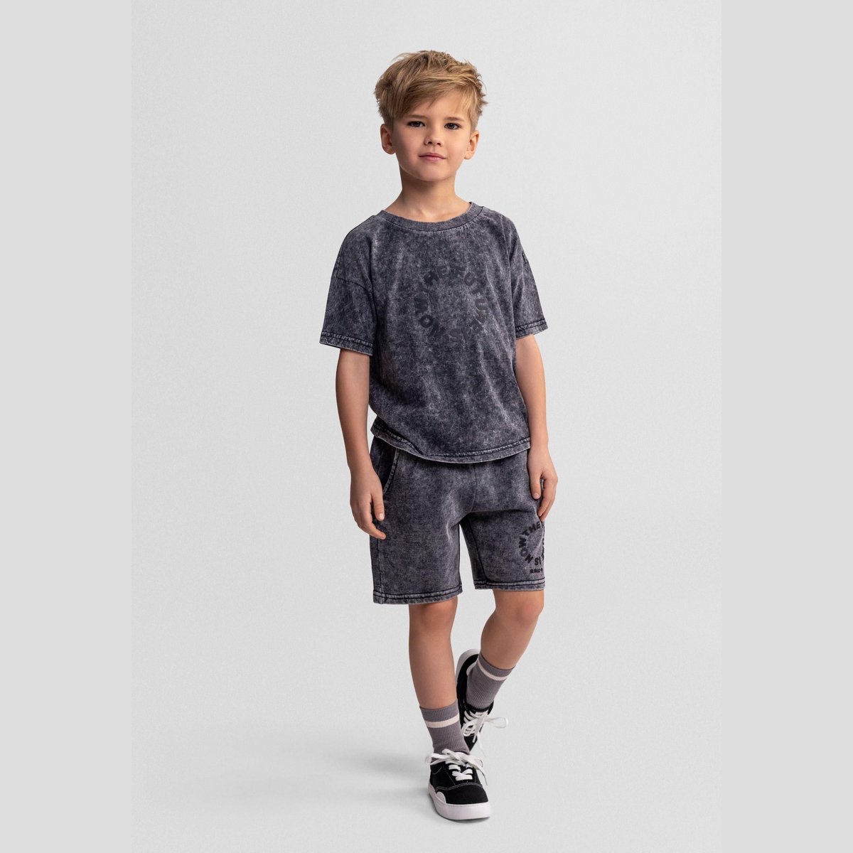Minoti kleding set jongens t-shirt en short - grijs - tie-dye