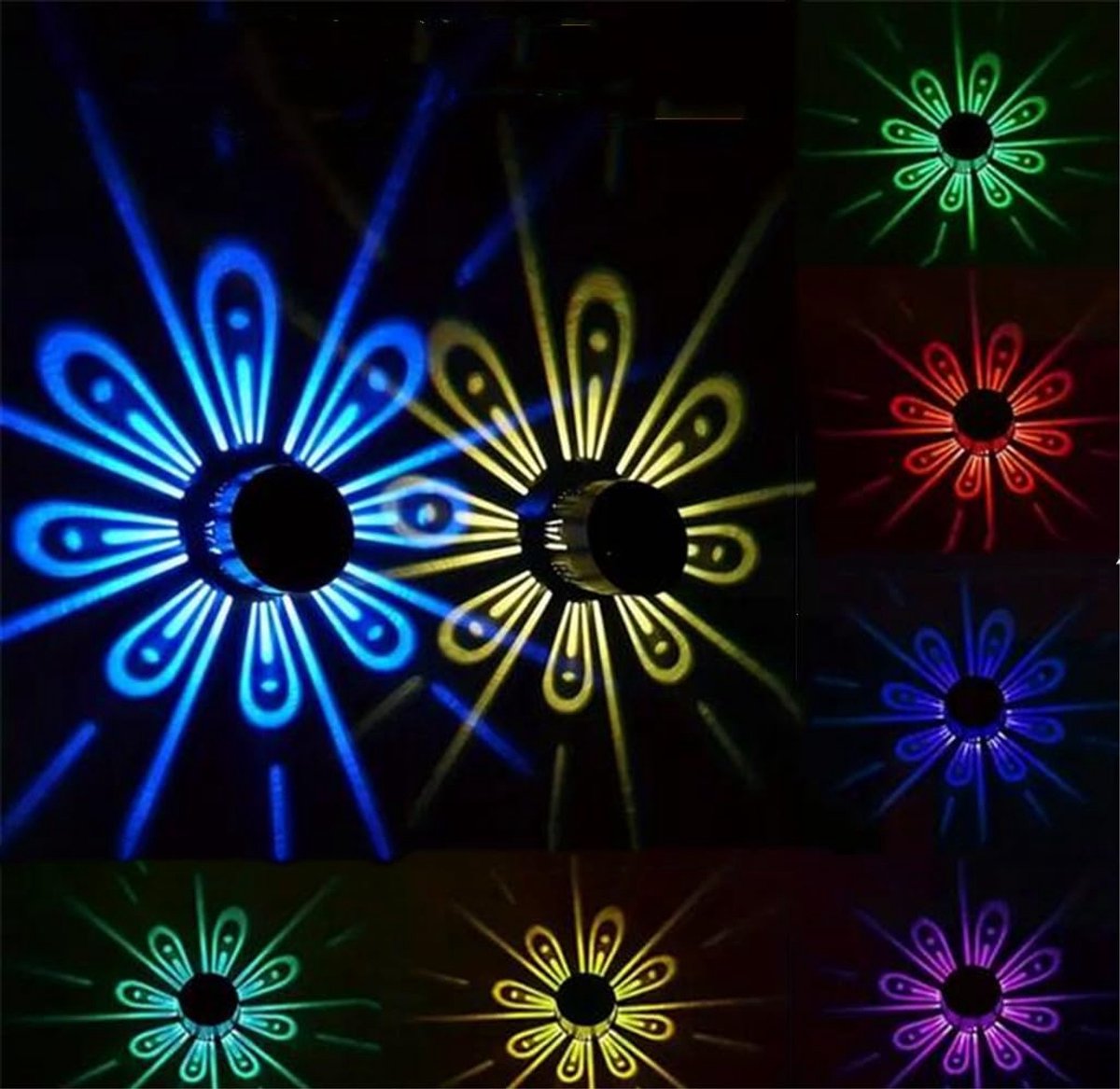 RGB schaduwwandlamp - op zonne-energie voor buiten geschikt als schuttinglamp terraslamp decoratieve traplamp voor muren trappen