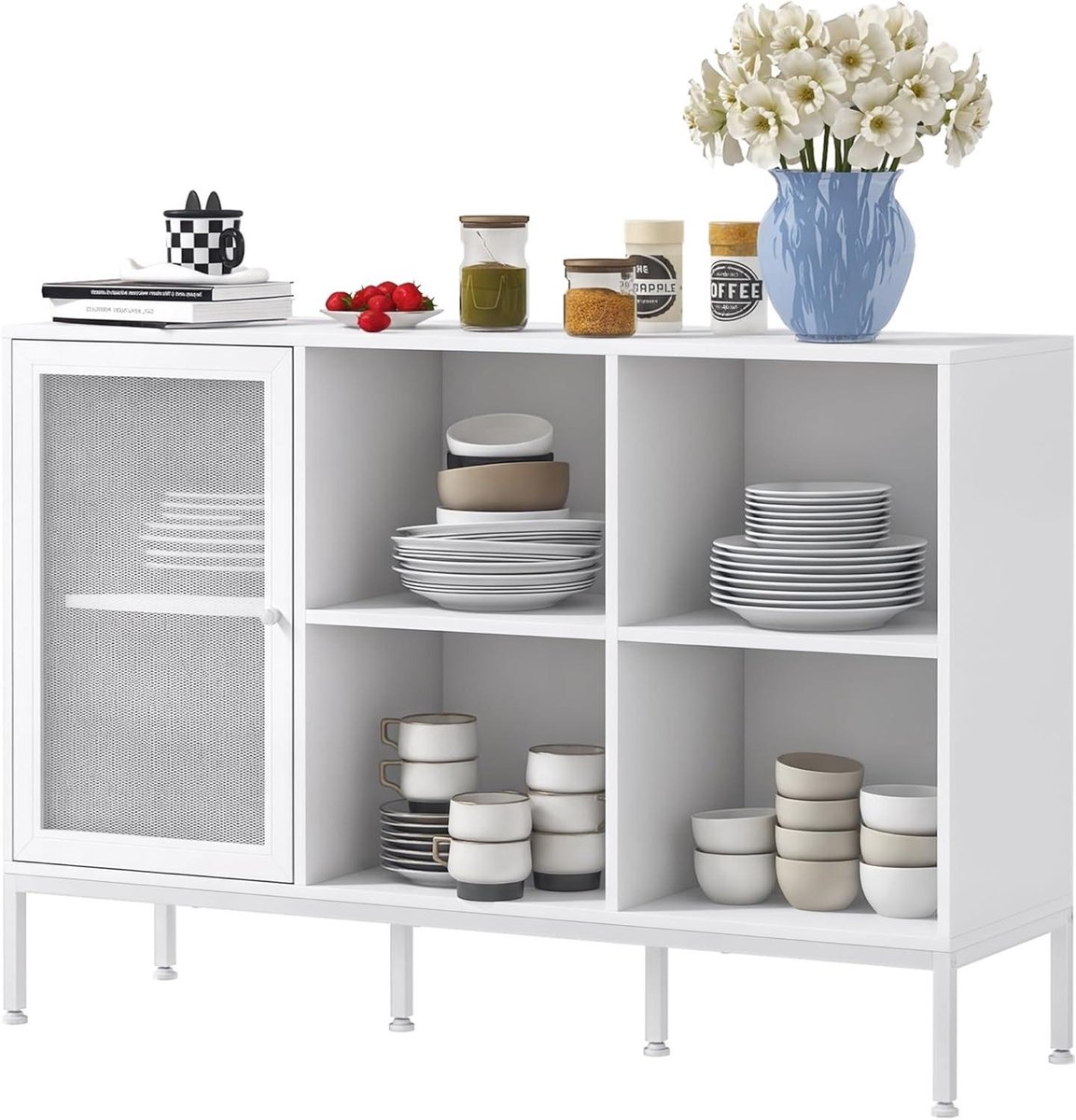 Keukenmeubel Dressoir - Buffetkast - Opbergen Keuken - Verstelbare Planken - 120 x 37 x 81.5 cm - Wit