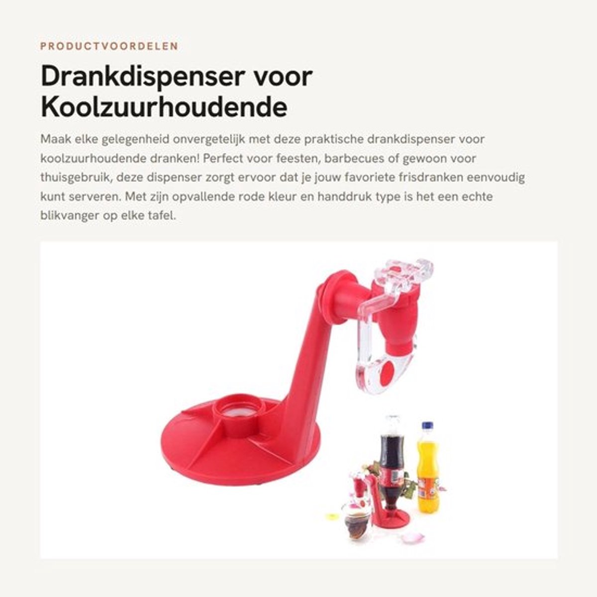 Drankdispenser met Kraan - Koolzuurhoudende Dranken - Drinkfontein - Handdruk Type - ABS/TPR - 16,5x17,5x10,3 CM - Frisdrankdispenser
