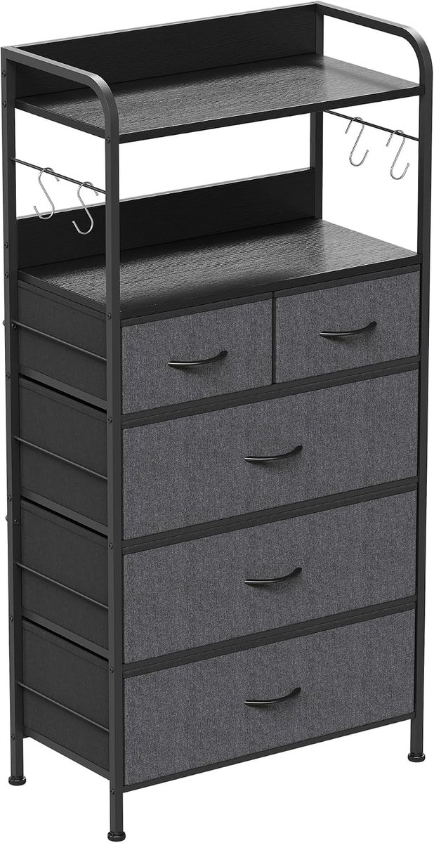 Triumpunpre - Ladekast 5 Lades stoffen kast met handgrepe 2 planken en zijhaken - voor entree, slaapkamer of woonkamer 60x30x120 cm Donkergrijs