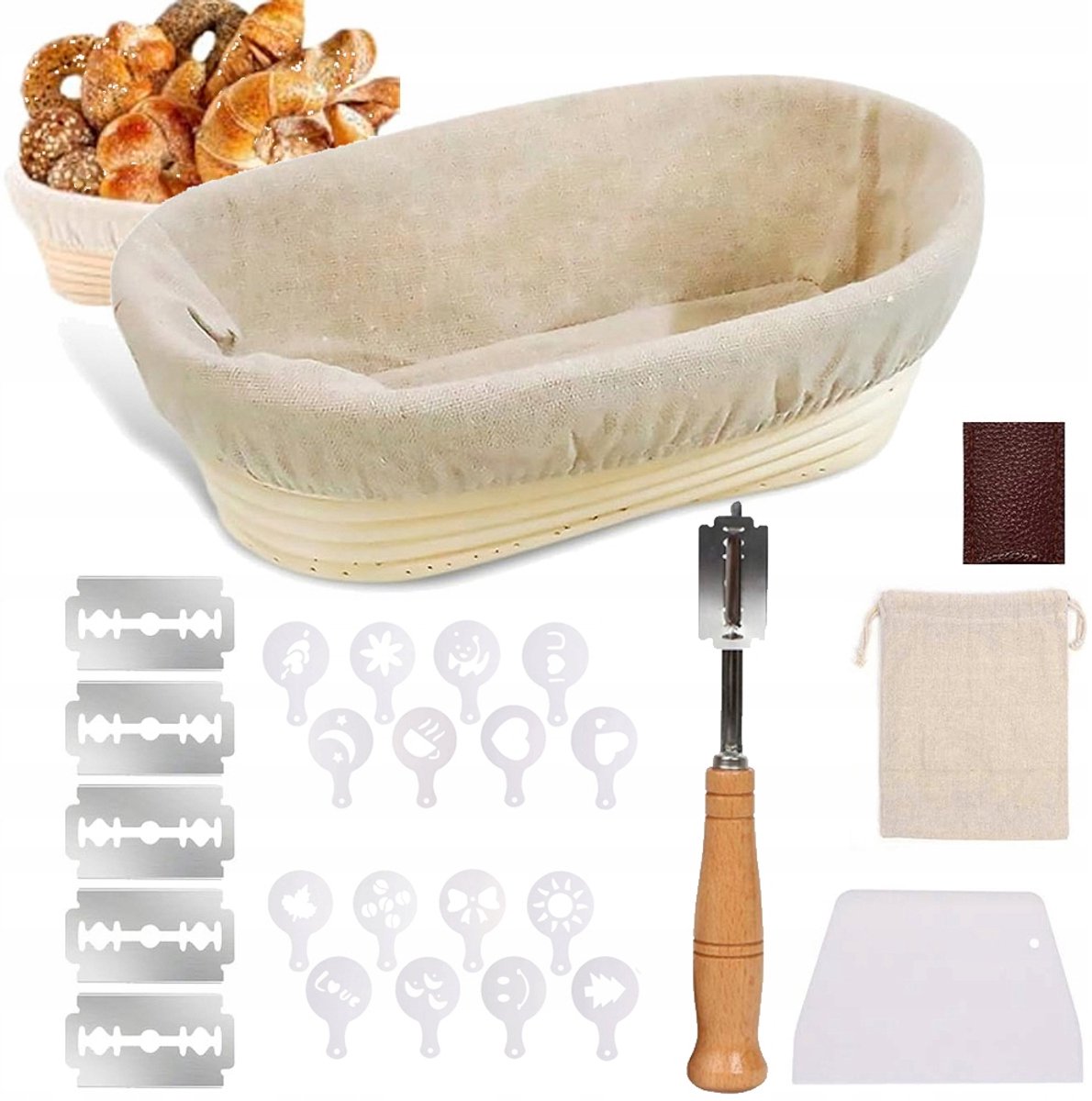 Ronde Rieten Broodmand 25cm met Accessoires