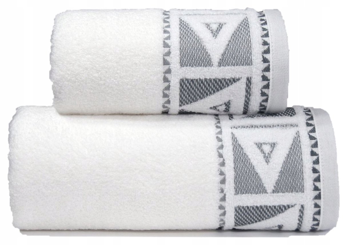 Greno Yolo Handdoek 70x130cm - Wit Geometrisch Patroon
