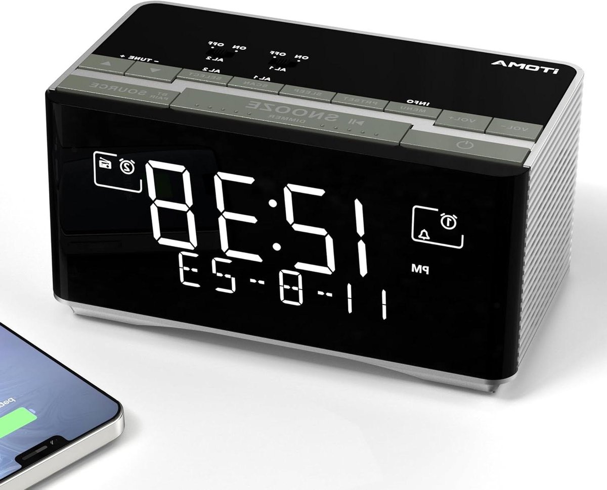 Wekkerradio met Radio - Digitale Klok - Wakker Worden - Dubbel Alarm - USB Opladen - Zwart