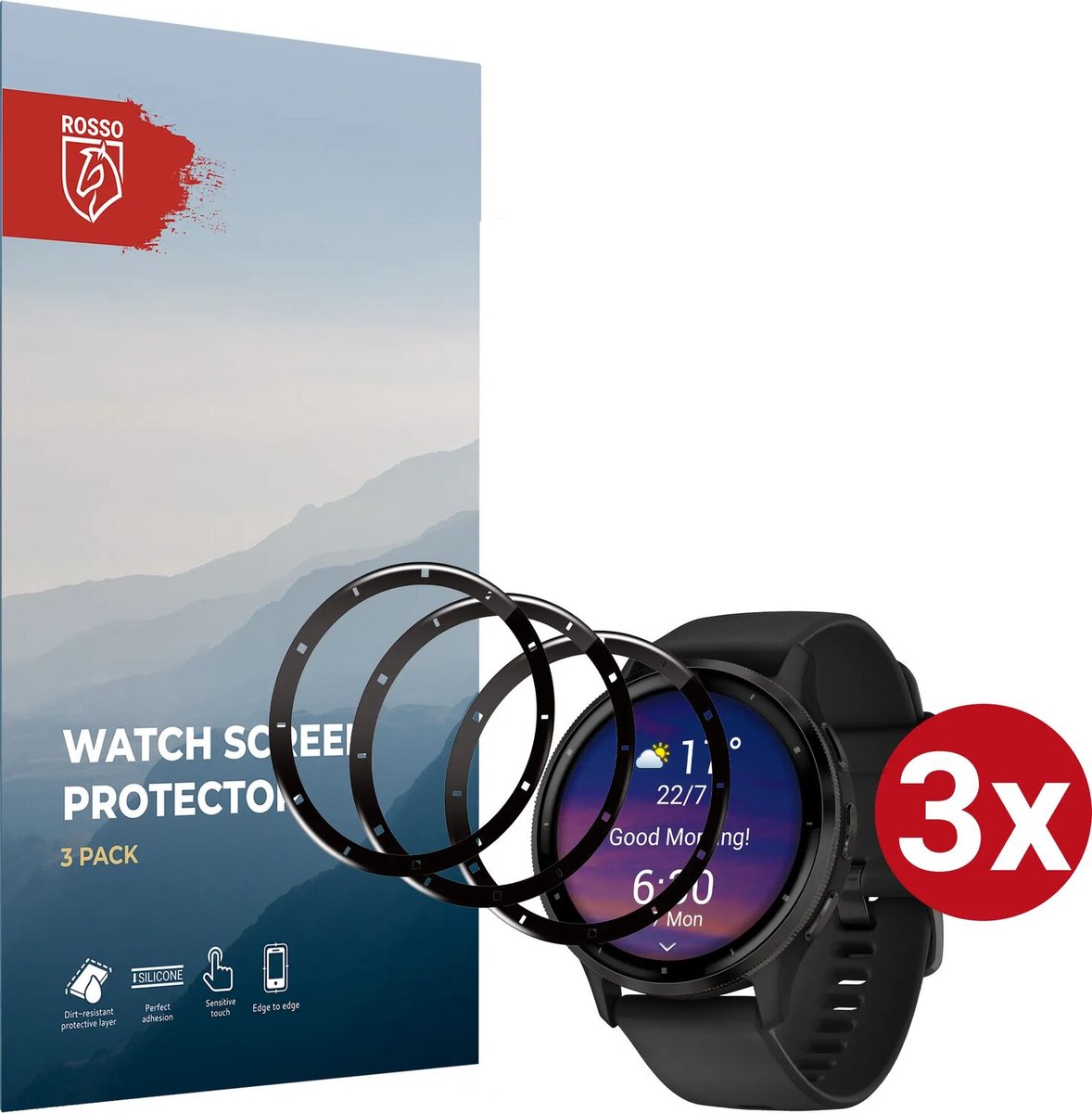 Rosso Hybrid Glass Geschikt voor Garmin Venu 3 45MM - PMMA Glas Screen Protector - Ultradun Plexiglas - Horloge Beschermlaag (3-Pack)
