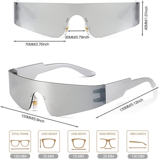 Futuristische Zonnebril - Stijlvolle Bril - Feest Accessoire - Frameloos Ontwerp - 15 x 4 x 3 cm - Zilver — afbeelding 2