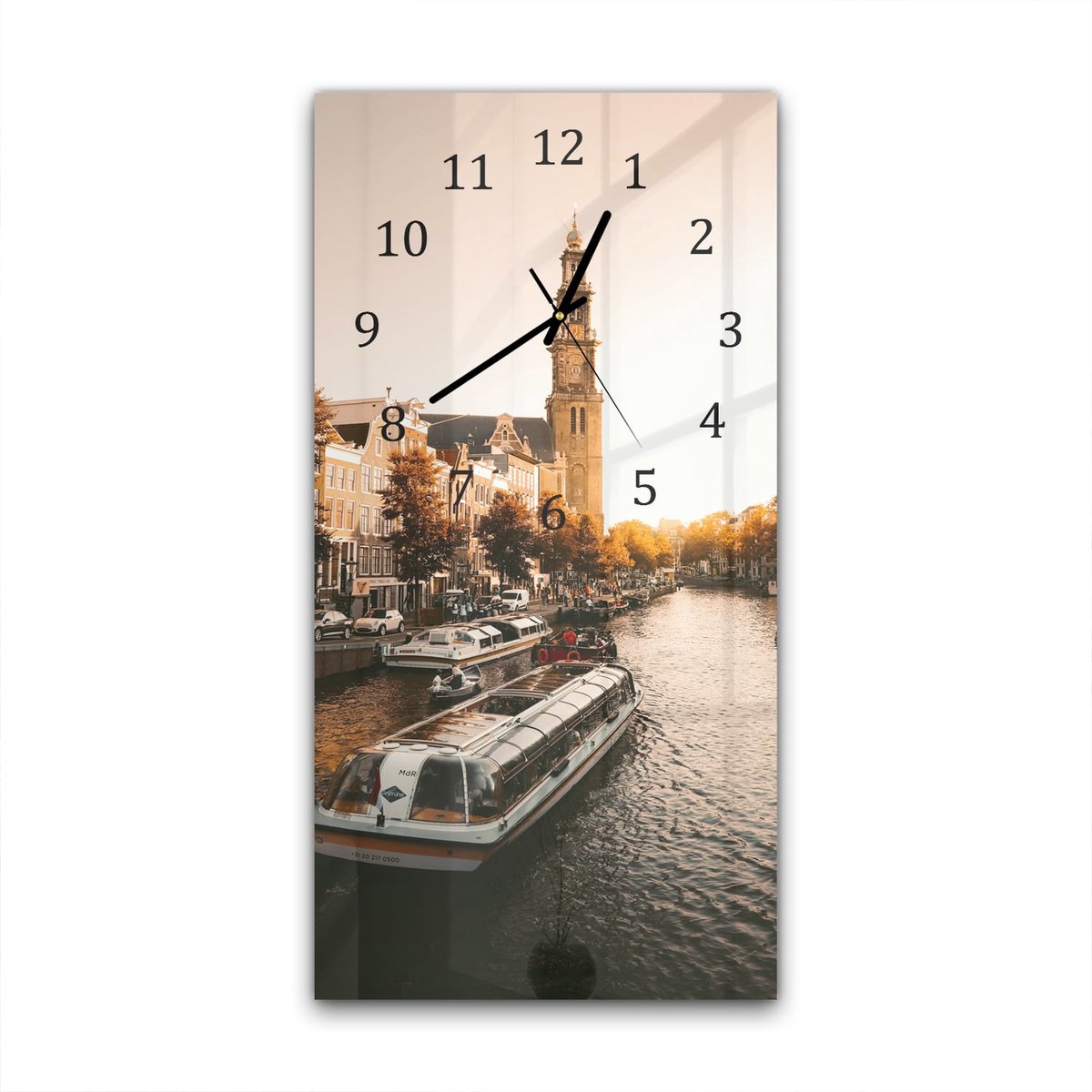 Mydesignglas Grote Glazen Wandklok XXL Amsterdamse Herfst Zwarte- Verticaal 30x60 cm - Stille Klok voor Woonkamer & Keuken - Modern Design