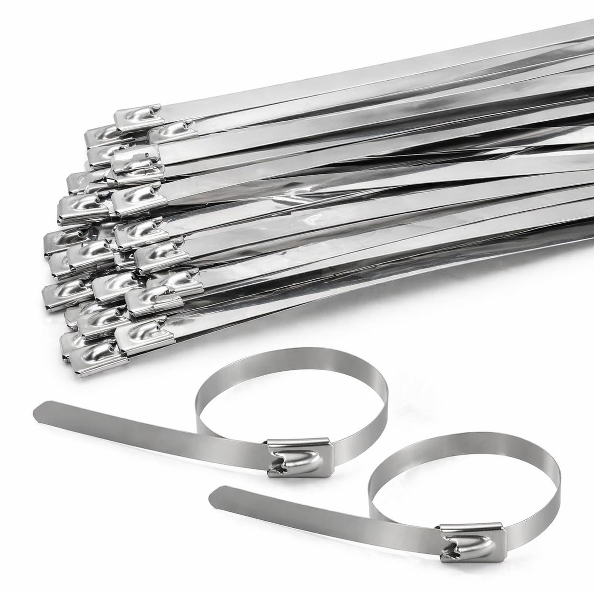 Kabelbinders, 200 x 4,6 mm kabelbinders, metaal, extra sterk, hittebestendig, voor uitlaatgassen, hek en kabelbeheer, industrie buiten