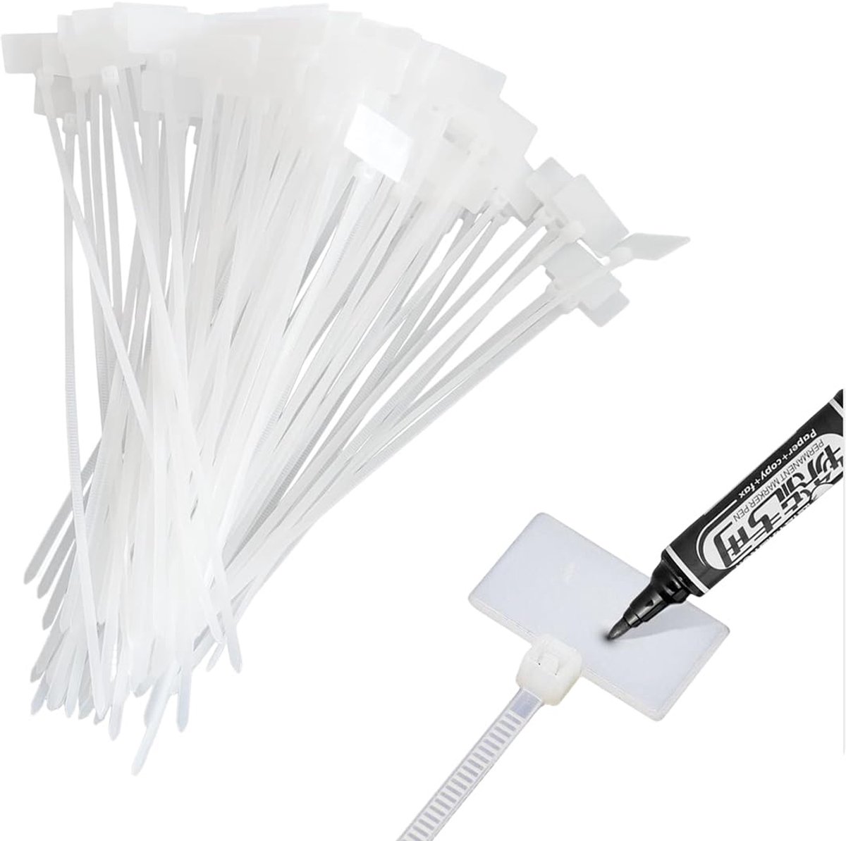 Tie Wraps in Wit Binnen en Buiten Kabellabels en Draadlabels Nylon Kabelmarkeringsbanden Multifunctionele Kabelbinder voor Kabelbeheer in Van Het Thuiskantoor, Productclassificatie, 250 Stuks
