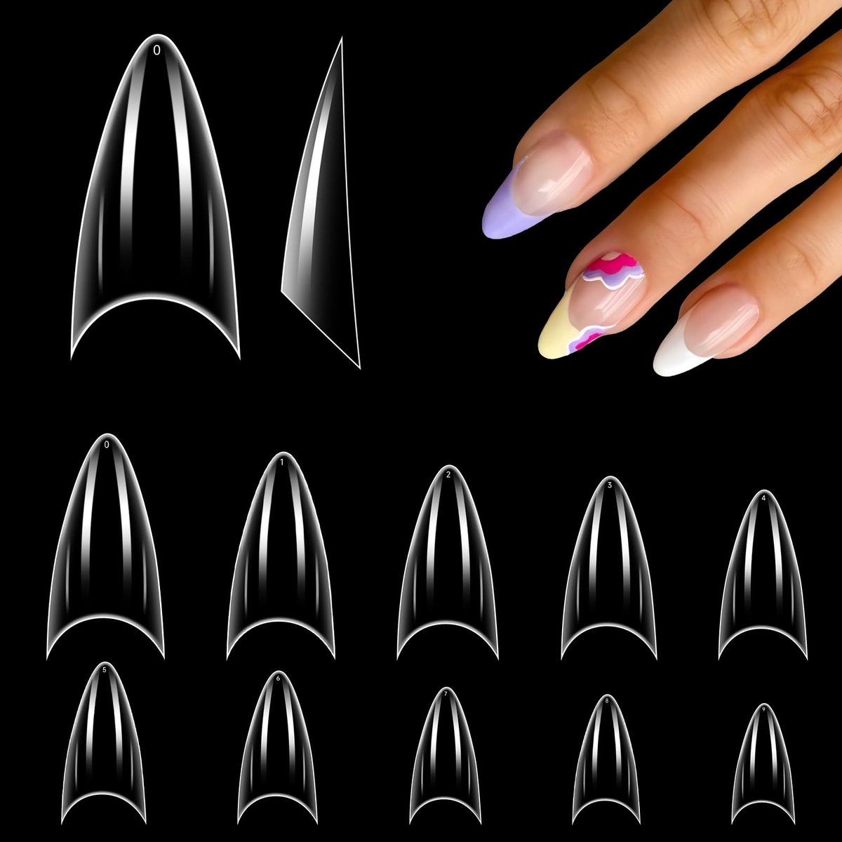 Nageltips Stiletto Kort Franse voor Acryl, LEA-SHALL Transparante Heldere Halve Afdekking Stiletto Valse Nagel French Kunstnagels Nagels Press-on Extensie kit Puntig 10 Maten, 500 stuks