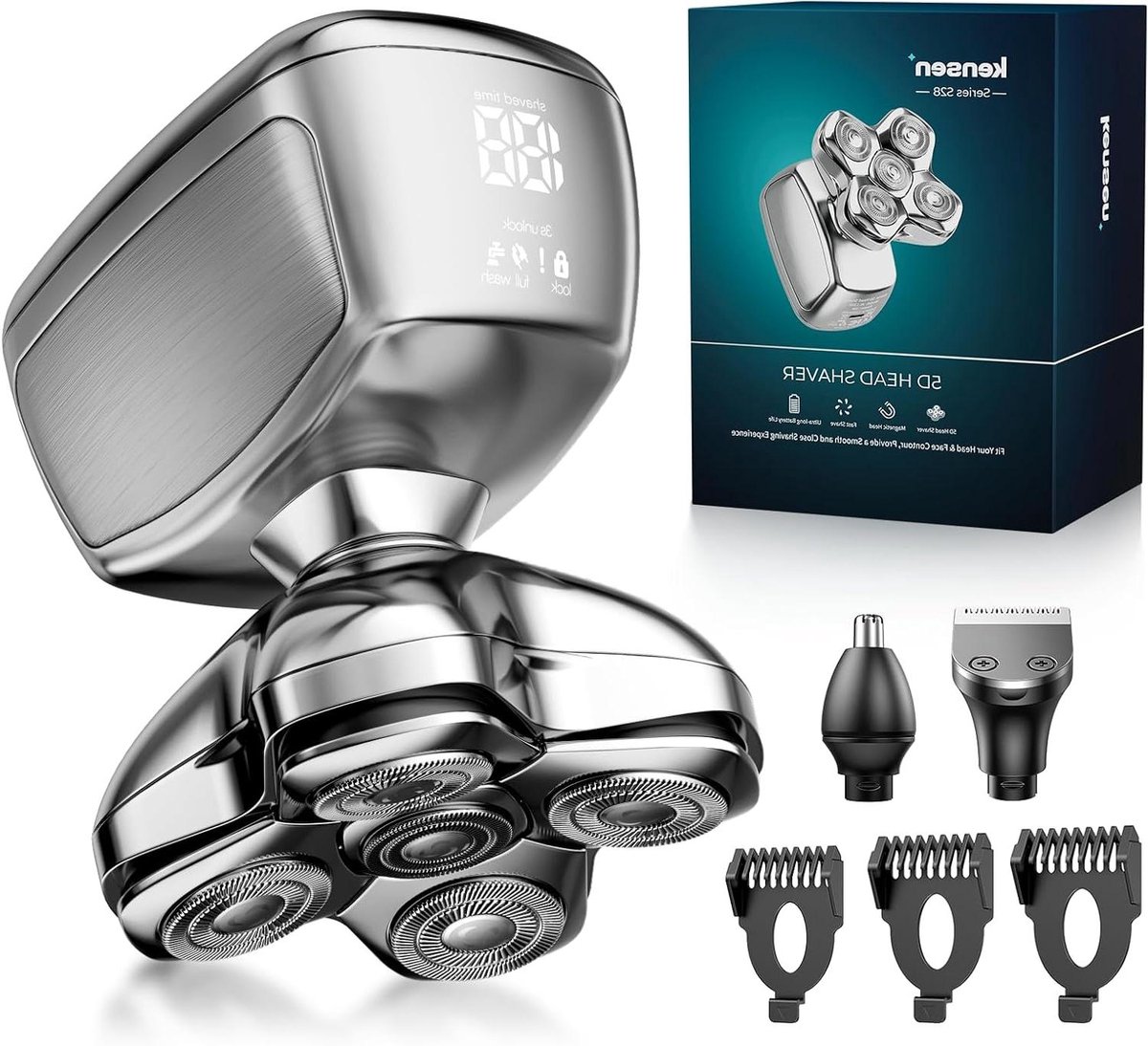 Scheerapparaat voor heren - 3-in-1 trimmer - Glad scheren - 5D magneetkoppen - USB-C lading - Zwart