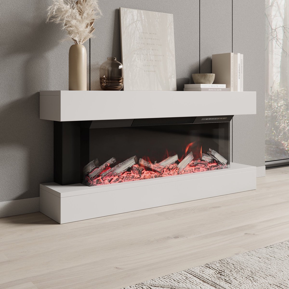 Meubella - Zarea - Elektrische sfeerhaard - Wit - 120x23x56 cm