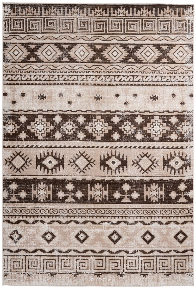 Padiro laagpolig vloerkleed 200 x 290 cm - taupe - etnisch vintage look - geschikt voor vloerverwarming - van polypropyleen