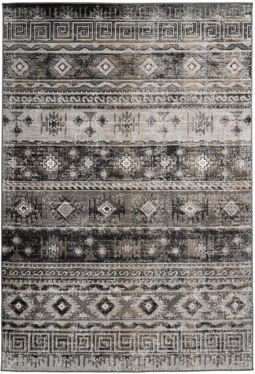 Padiro laagpolig vloerkleed 200 x 290 cm - grijs - abstract vintage-look - geschikt voor vloerverwarming - van polypropyleen