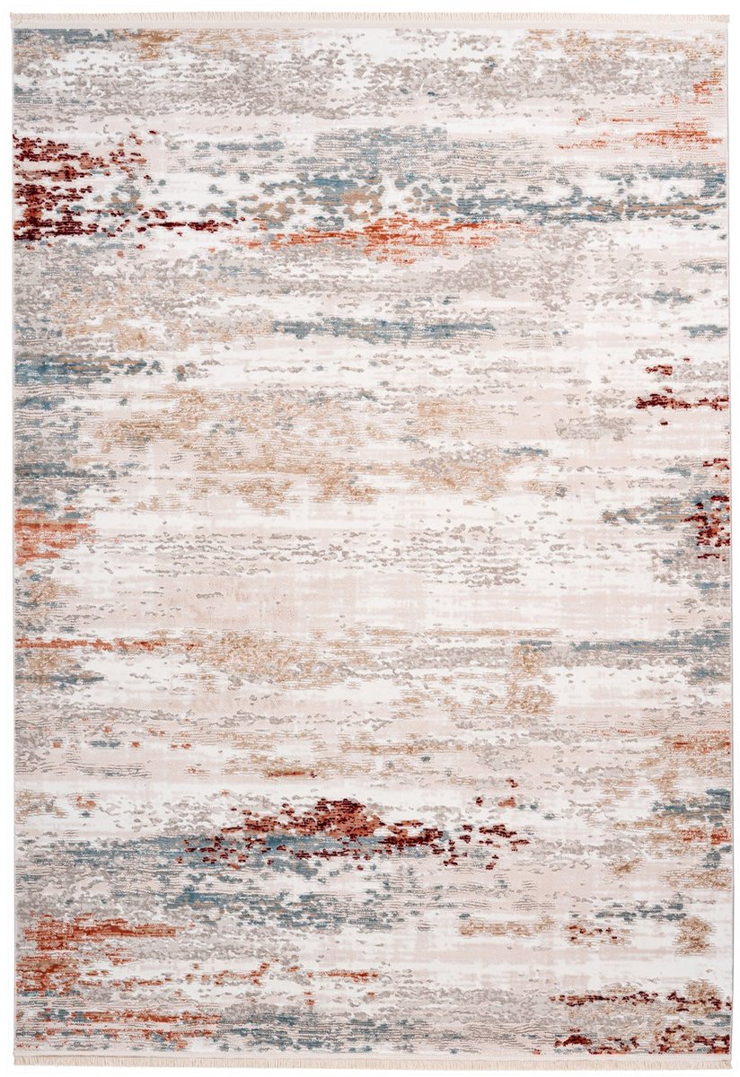 Padiro laagpolig vloerkleed 80 x 150 cm - grijs / zalmroze - vintage-design - met franjes - geschikt voor vloerverwarming - van polyester