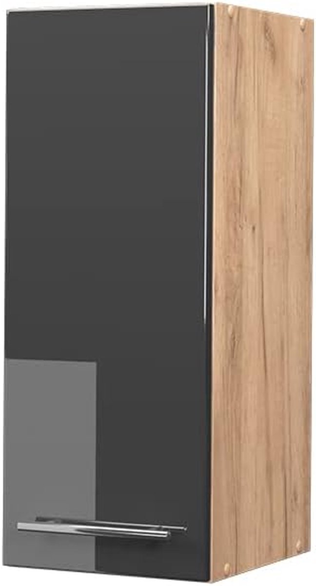 Hangkast Keuken - Muurkast Keuken - Keuken Organiseren - Soft-close scharnieren - 30 cm breed - Antraciet Hoogglans