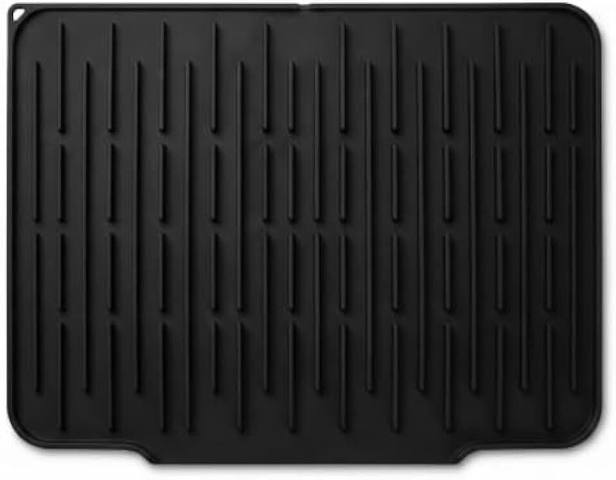 Afdruipmat van siliconen voor de keuken, 40 x 33 cm, sneldrogend, antislip, hittebestendig, lekbak voor gootsteen, servies en glazen, gemakkelijk te reinigen, zwart