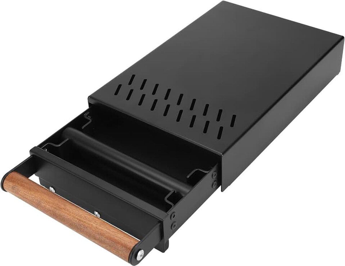 Koffieklopper-box, houder voor espresso zeefdrager, koffiedikhouder, brouwlade met perenhouten handvat, afklopbak met afklopstang, 315 x 210 x 75 mm (A)