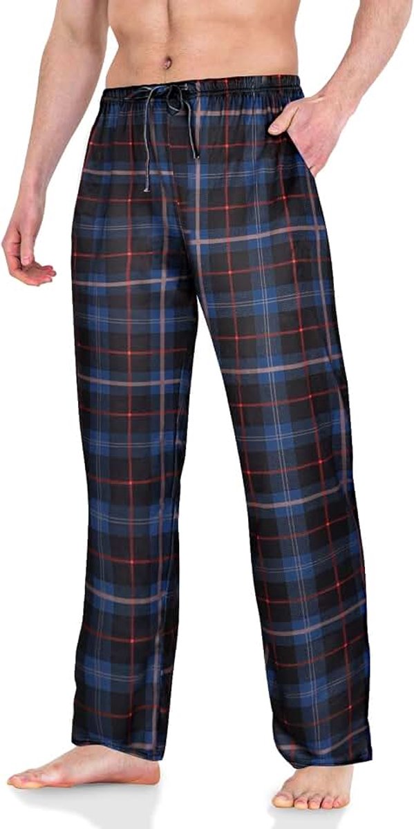 Pyjama voor heren, pyjamabroek voor heren, rekbare pyjamabroek, nachtkleding, pyjamabroek, vrijetijdsbroek, loungebroek voor mannen met elastische tailleband en trekkoord (effen kleur/geruit, M