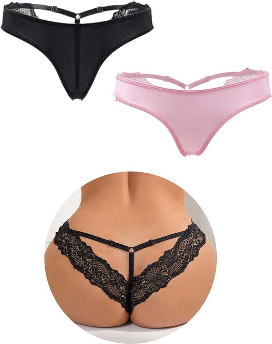 Ohmydear Sexy string voor dames, grote maat, slipje, kant, tanga, slips, string, slipje en slips, kant, sexy lingerie, string, slip, G-string, 2 stuks