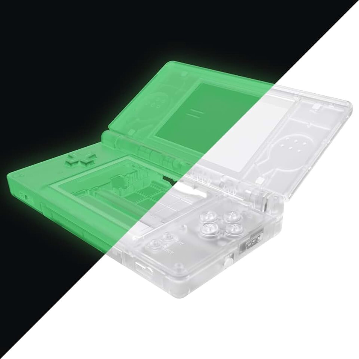 EXtremeRate Vervangende behuizing voor Nintendo DS Lite NDSL, volledige hoes & knoppen & screen protector shell accessoire voor Nintendo DS Lite Handheld gameconsole (Glow in Dark Green) - geen
