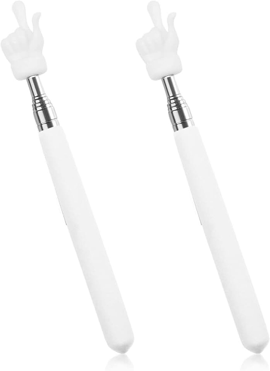 2 Pcs Doigt pointeur télescopique l'enseignant, Pointeur à main Pointeurs pour enseignants, Petit bâton pointage pour l'école primaire jardin d'enfants Fournitures pour enseignants (Blanc)