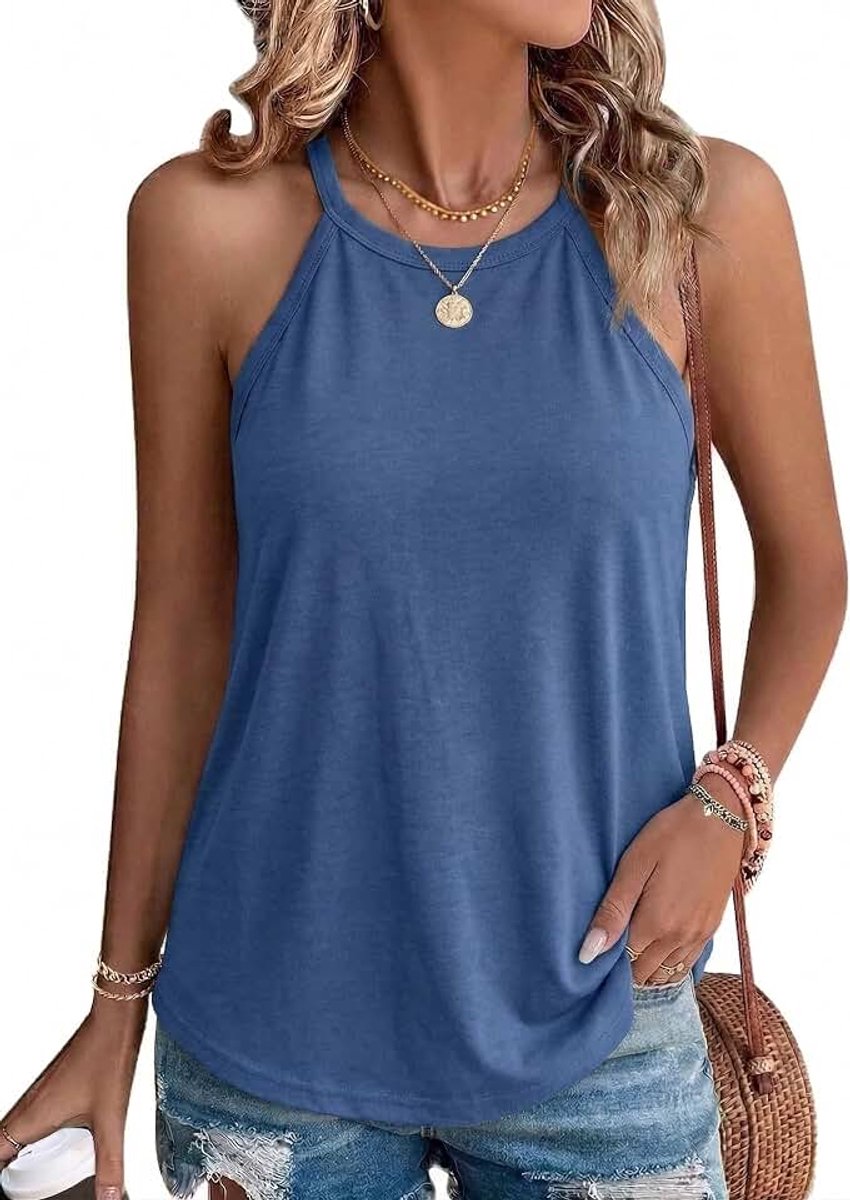 Bell Mouwloze tanktop voor dames, sexy, ronde hals, haltertop, basic, zomerbovenstuk