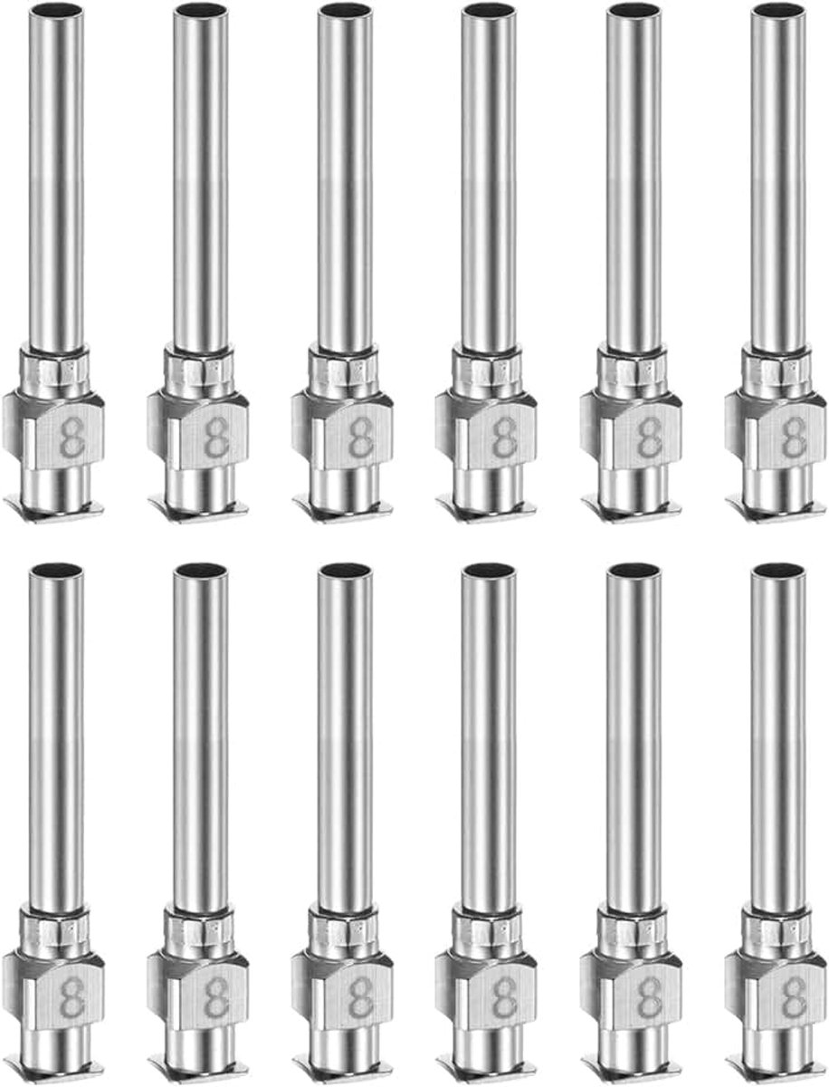 12 stuks 8 gauge roestvrijstalen doseernaalden, 1 inch metalen lijm naaldbuis met stompe punt en luer-lock voor dikke materialen, inkt, lijm, laboratoriumgebruik