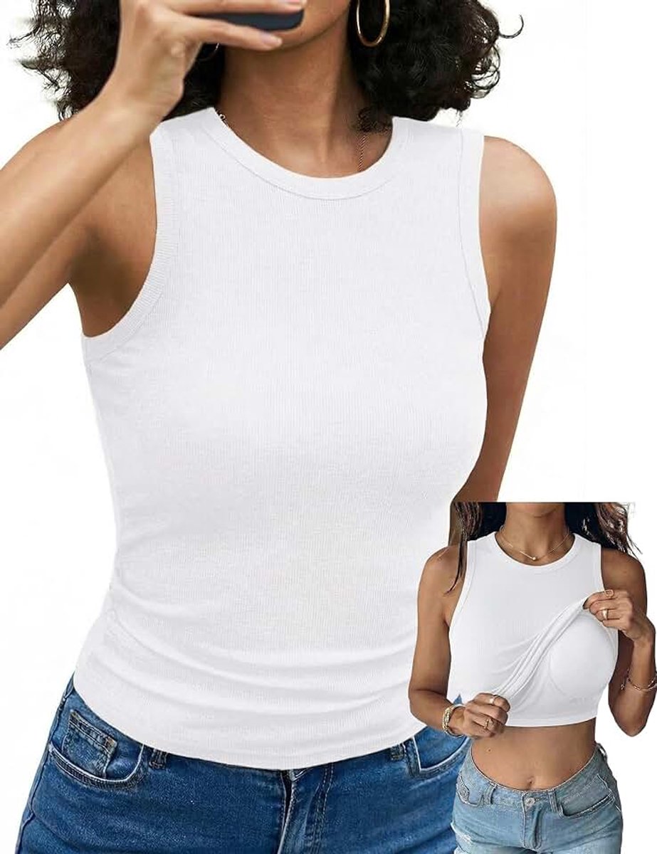 Tanktop voor dames, geribbeld, ronde hals, slim fit, zomer | Mouwloos, stretch, elegant, basic shirt, sexy, casual, effen