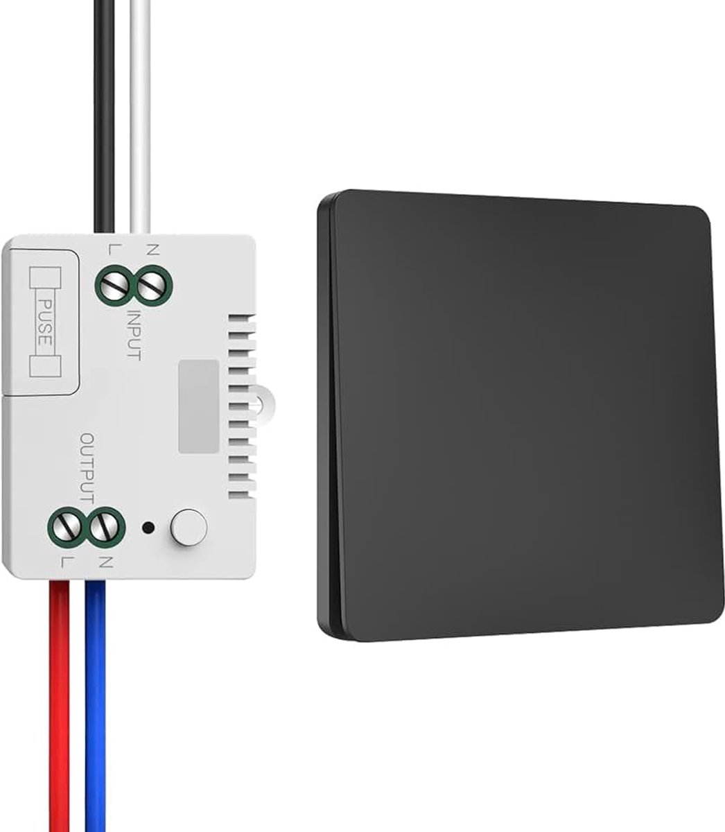 230V Draadloze Lichtschakelaar Set, Zelfvoorzienende Draadloze Schakelaar – Draadloze Kinetische Batterijloze, Waterdichte Wandschakelaar, Radio Lichtschakelaar (1 Ontvanger & 1 Schakelaarpaneel)