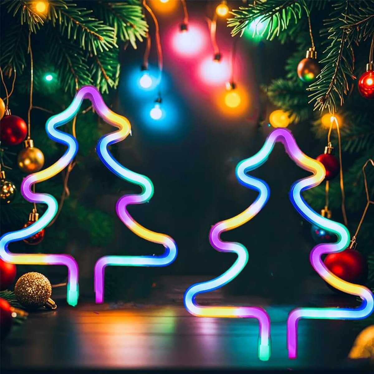 Neon Licht Tekens voor Slaapkamer Bedside Dorm Muurdecoratie, Neon Licht Kerstdecoratie LED Nachtlampjes Tafelversieringen Cadeaus voor Kinderen Vrienden Kerstfeest, Batterijgevoed of