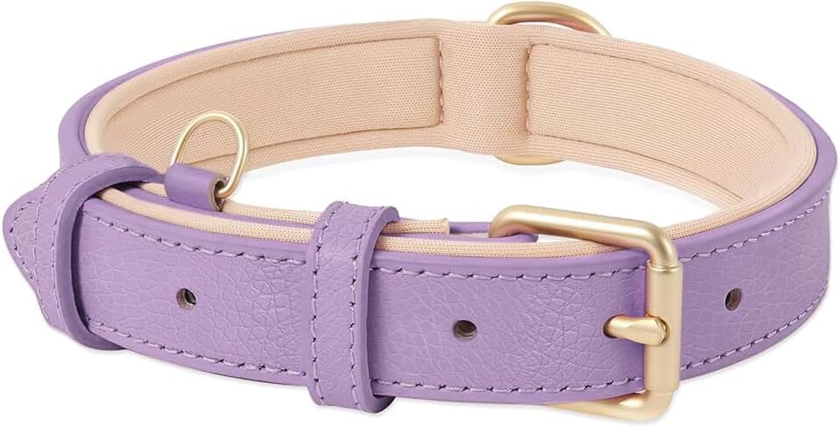Zacht Lederen Hondenhalsband voor Klein Honden Ademend Gevoerd met D-ring, Verstelbare Klassieke Hondenhalsband, Lila,XS | Lederen halsband voor huisdieren, klassiek, ademend, comfortabel voor kleine, middelgrote en grote honden