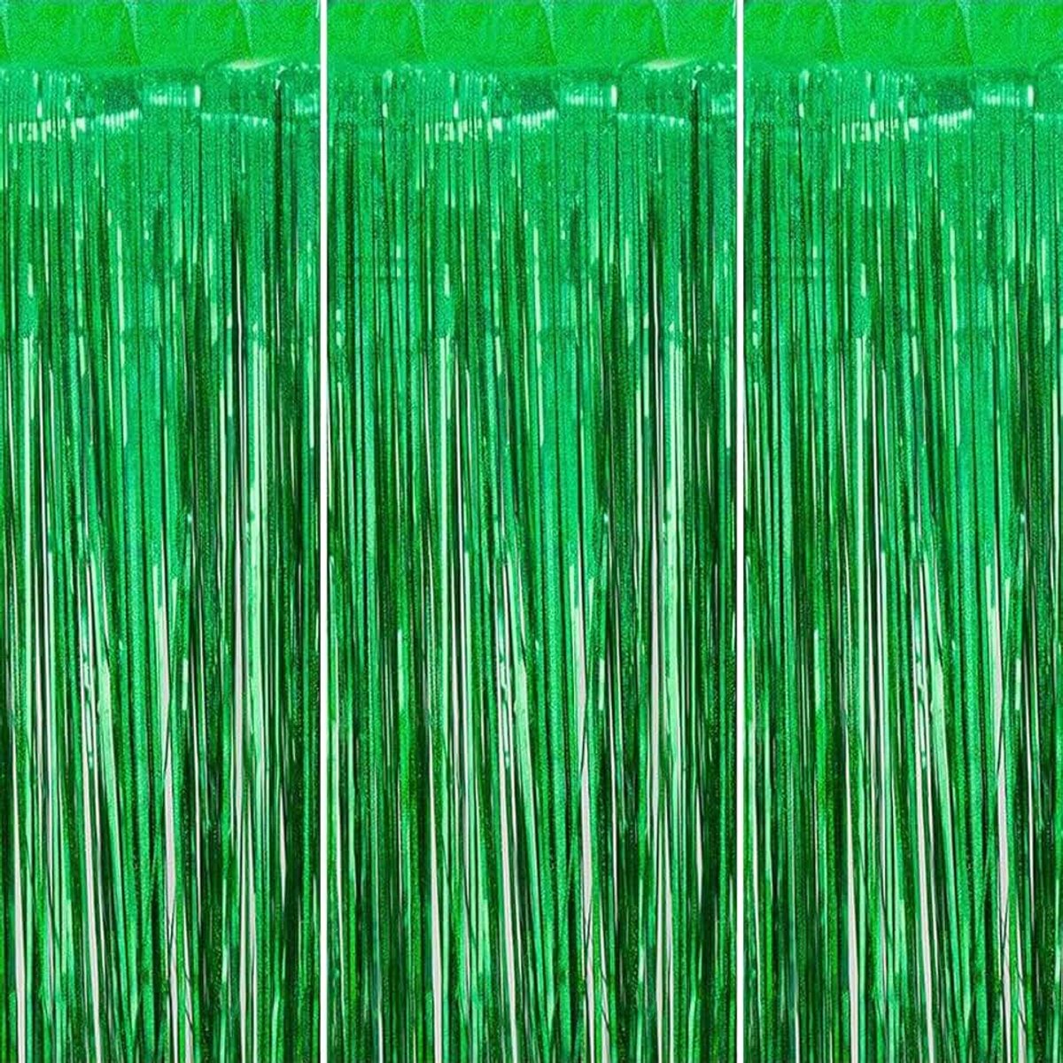Lametta gordijnen, groen, feestgordijn, 3 stuks, glittergordijn met franjes, 1 m x 2 m, tinsel gordijn, fotowand, achtergronddecoratie voor feest, verjaardag, bruiloft, Happy Birthday