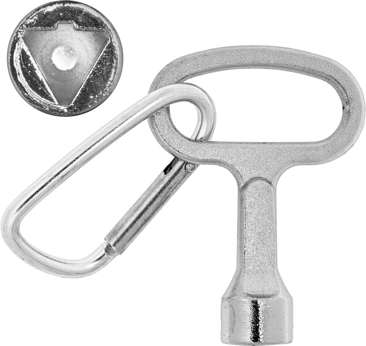 Driekantsleutel met 9 x 9 x 9 mm, 1 pak, met karabijnhaak, driehoekige sleutel voor gas-, water-, stroommeter, zekeringkast, radiatorventielsleutel, multifunctionele sleutel voor sleutelhanger