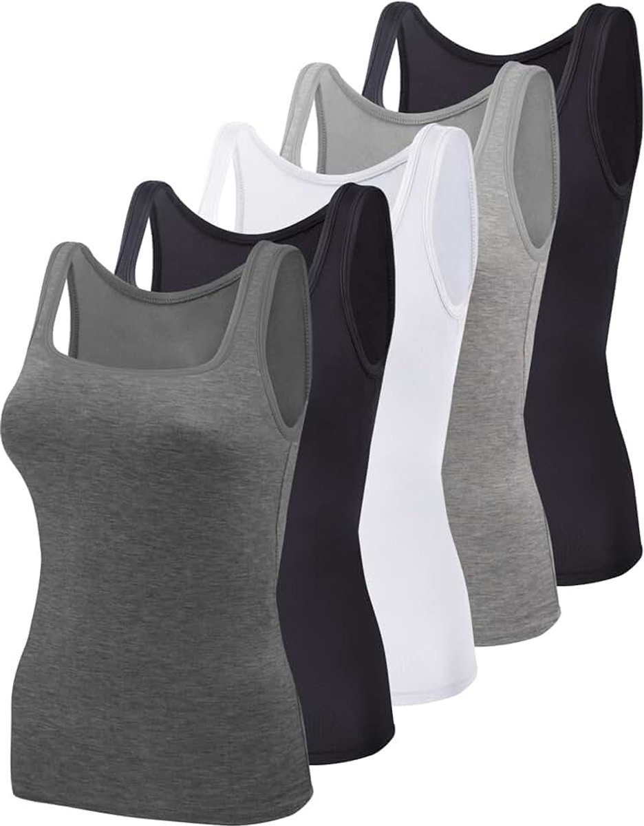 Tanktops voor dames, 5 stuks, vierkante hals, mouwloos, onderhemden