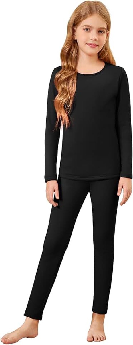 Thermisch ondergoed voor kinderen, meisjes, lange onderbroek, fleece, lange mouwen, boven- en onderkant, winter, zacht onderhemd voor kinderen, 5-12 jaar