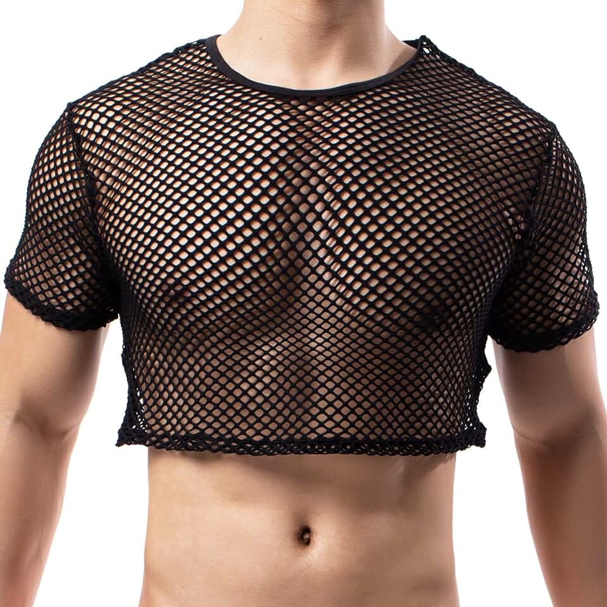 Heren sport onderhemden visnet crop top mesh doorschijnende gewassen halve tank tops nieuwigheid T-shirts ondershirts voor mannen