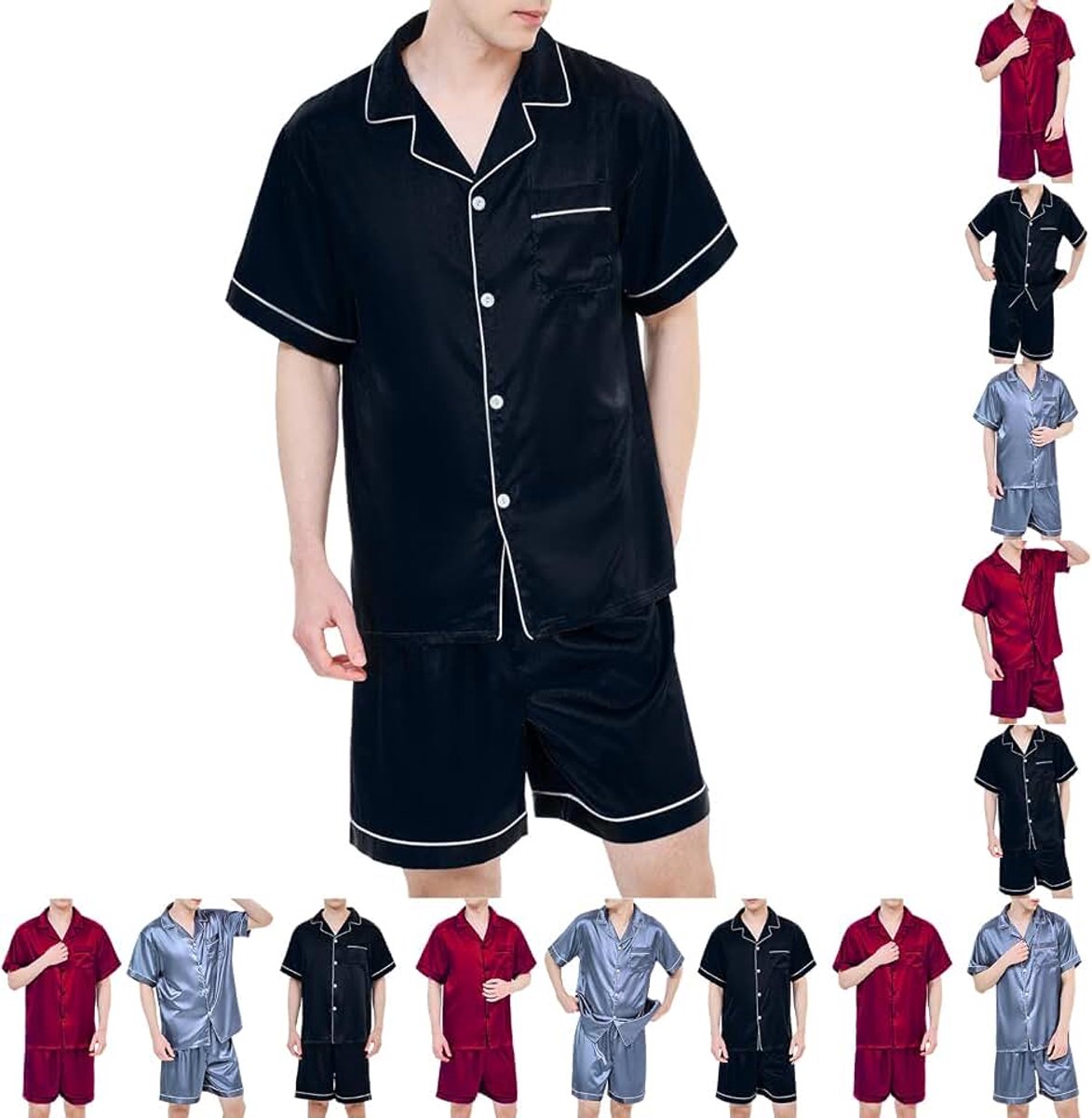 Pyjama Set Zijdeachtige Stof Korte Mouw Loungewear Tweedelige Pijamas Para Hombres Button-Down Pj Set