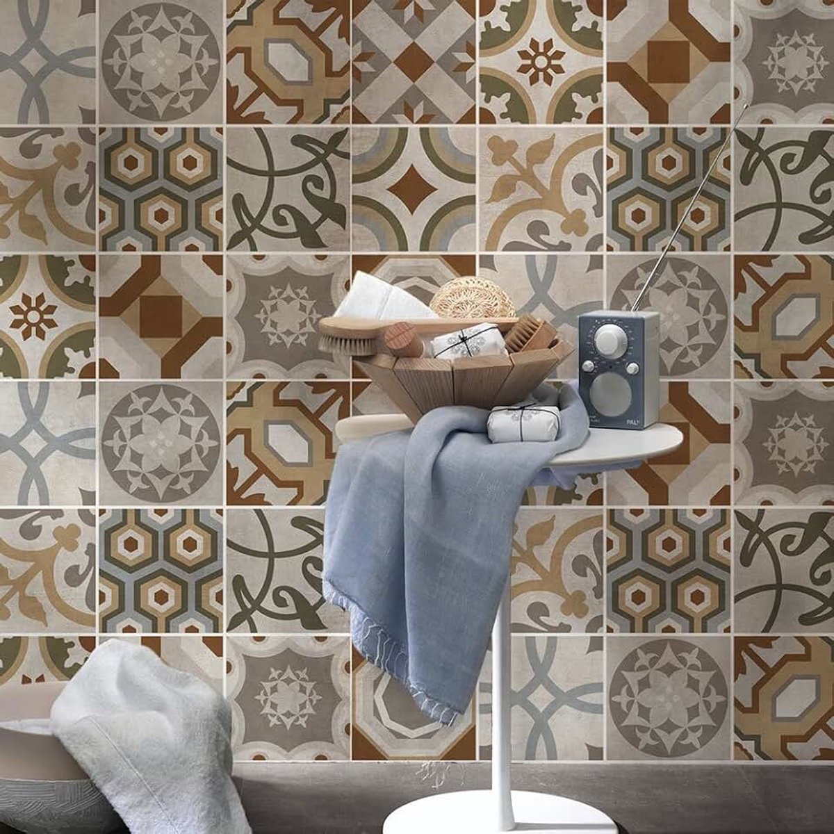 Tegelstickers Badkamer en Keuken 24 Pcs 10x10 cm - PS00173 Wanddecoratie van PVC Waterbestendig Tegels Mozaïek Cementtegels in Azulejos-stijl