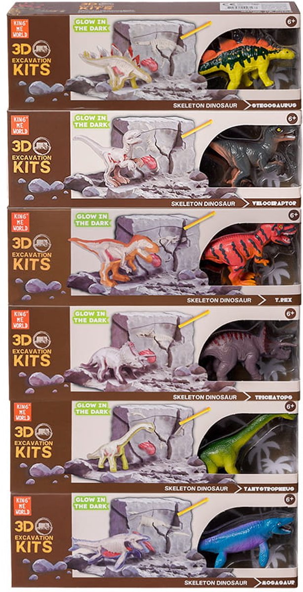 PIA Soft Toys - Speelfiguren - Dino 3D opgravingsset glow-in-the-dark 6 ass. 10 cm x 3 cm x 5 cm