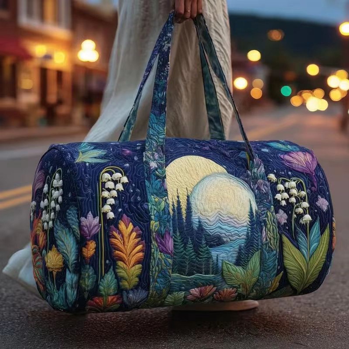 Textielen tas, retro bloemenprint in 3D-stijl, boho-stijl voor reizen en sport, meerkleurig, groot (18 x 9 x 9 inch)，69 modellen