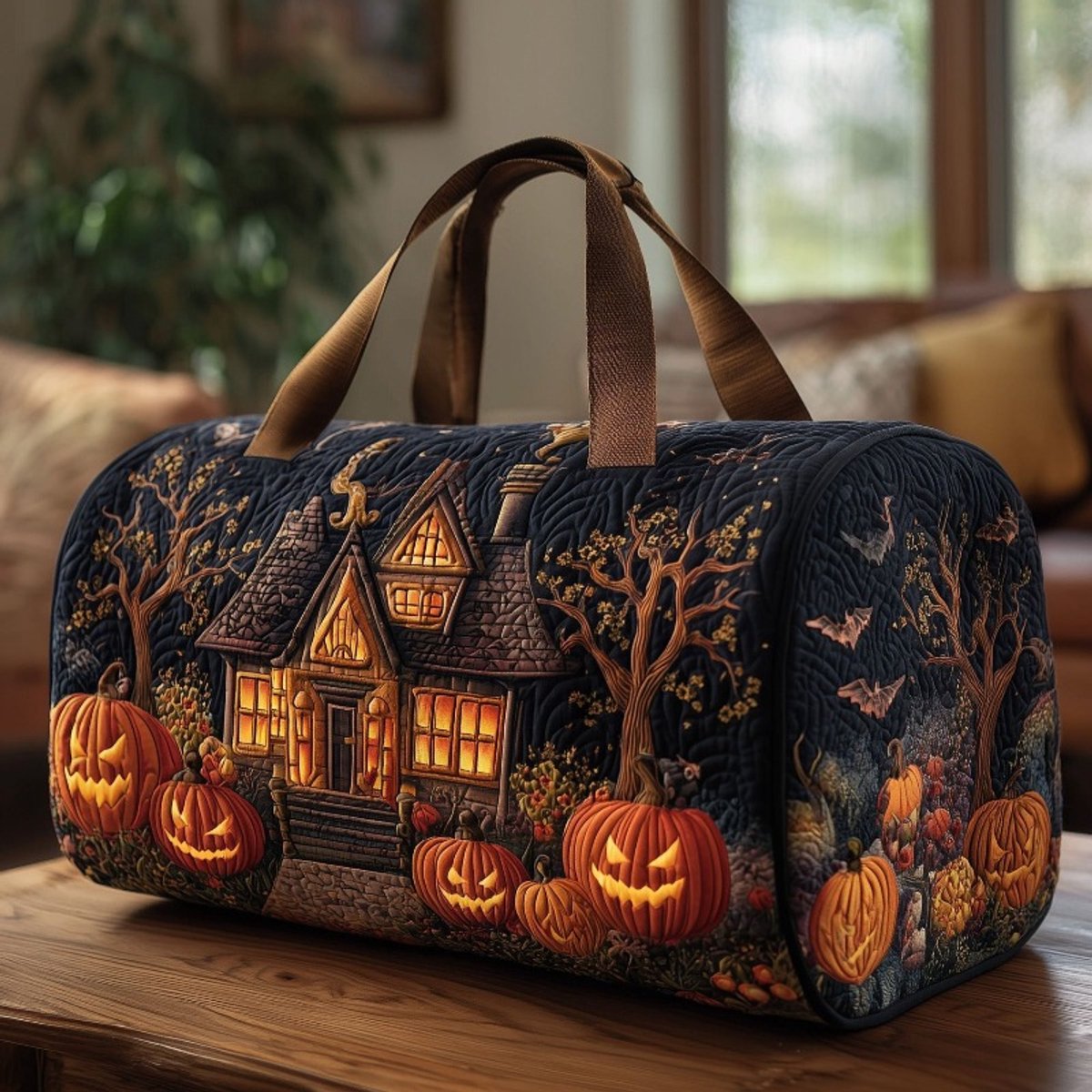 Textielen tas, retro bloemenprint in 3D-stijl, boho-stijl voor reizen en sport, meerkleurig, groot (18 x 9 x 9 inch)，183 modellen,Halloween decoratie - Halloween thema