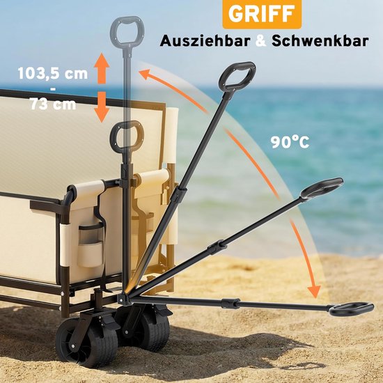 Bolderkar met Zitbank - Transportkar Tuinwagen - Outdoor Transport - 2-in-1 Functie - Tot 200 kg - Beige van Bolderkar — afbeelding 4